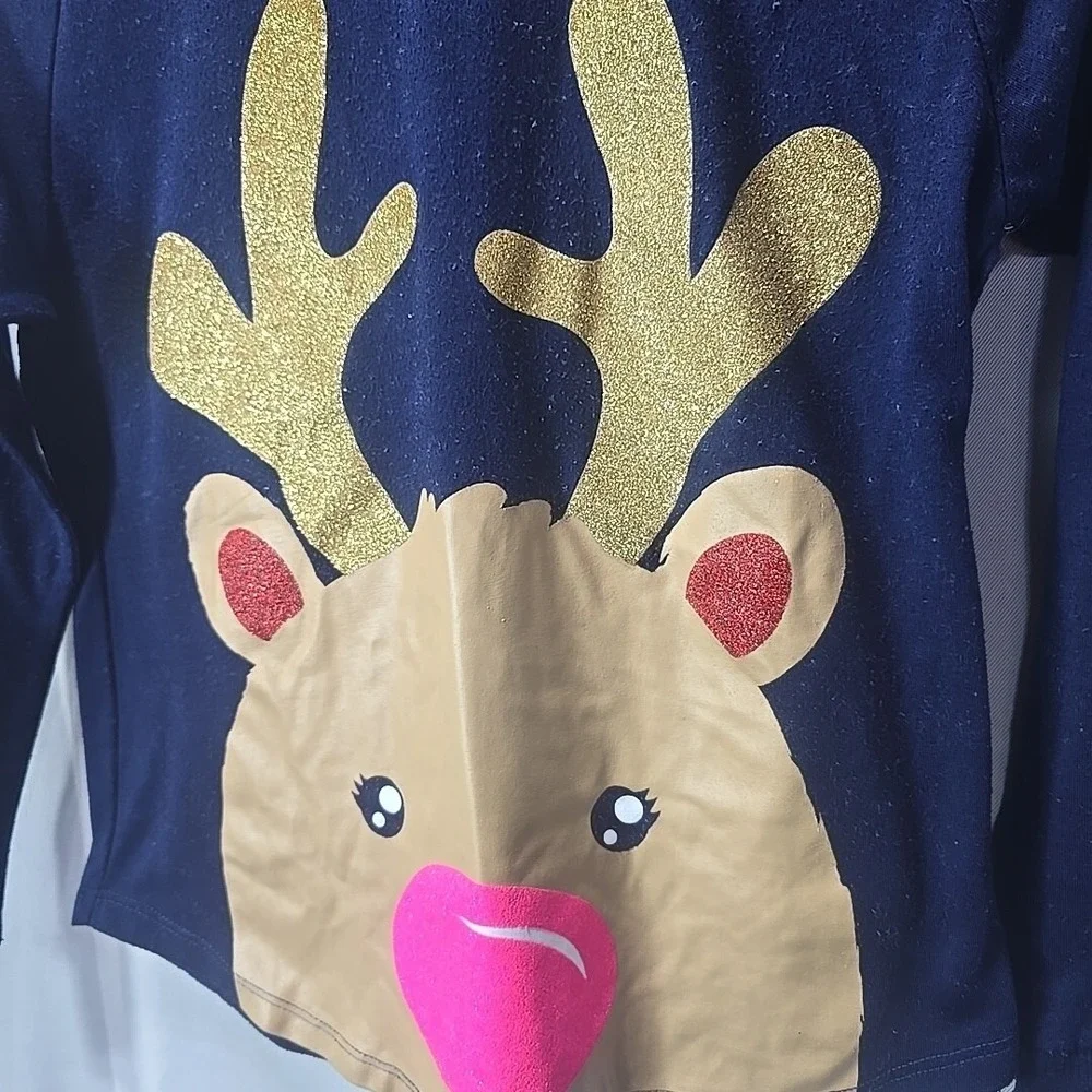 Justice Reindeer Pajama Set Girls 12 Navy Red Buffalo Plaid Holiday‎ Sleepwear